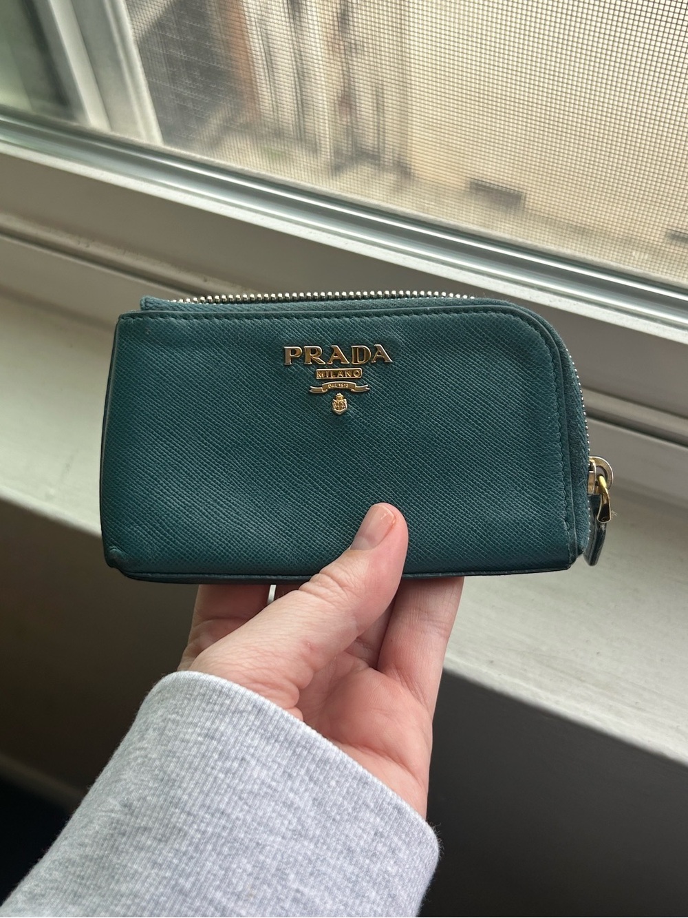 Prada Saffiano Leather Zip Coin Pouch - Teal